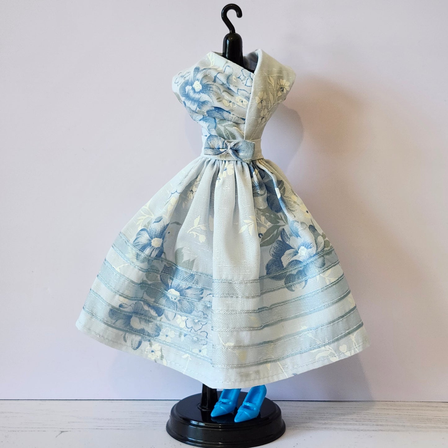 Blue Floral Pleat Front Dress for 11 1/2" fashion dolls