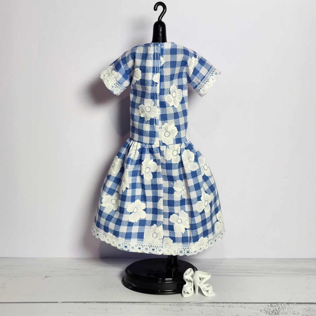 Lace and Daisies Blue Gingham Dress for 11 1/2" fashion dolls