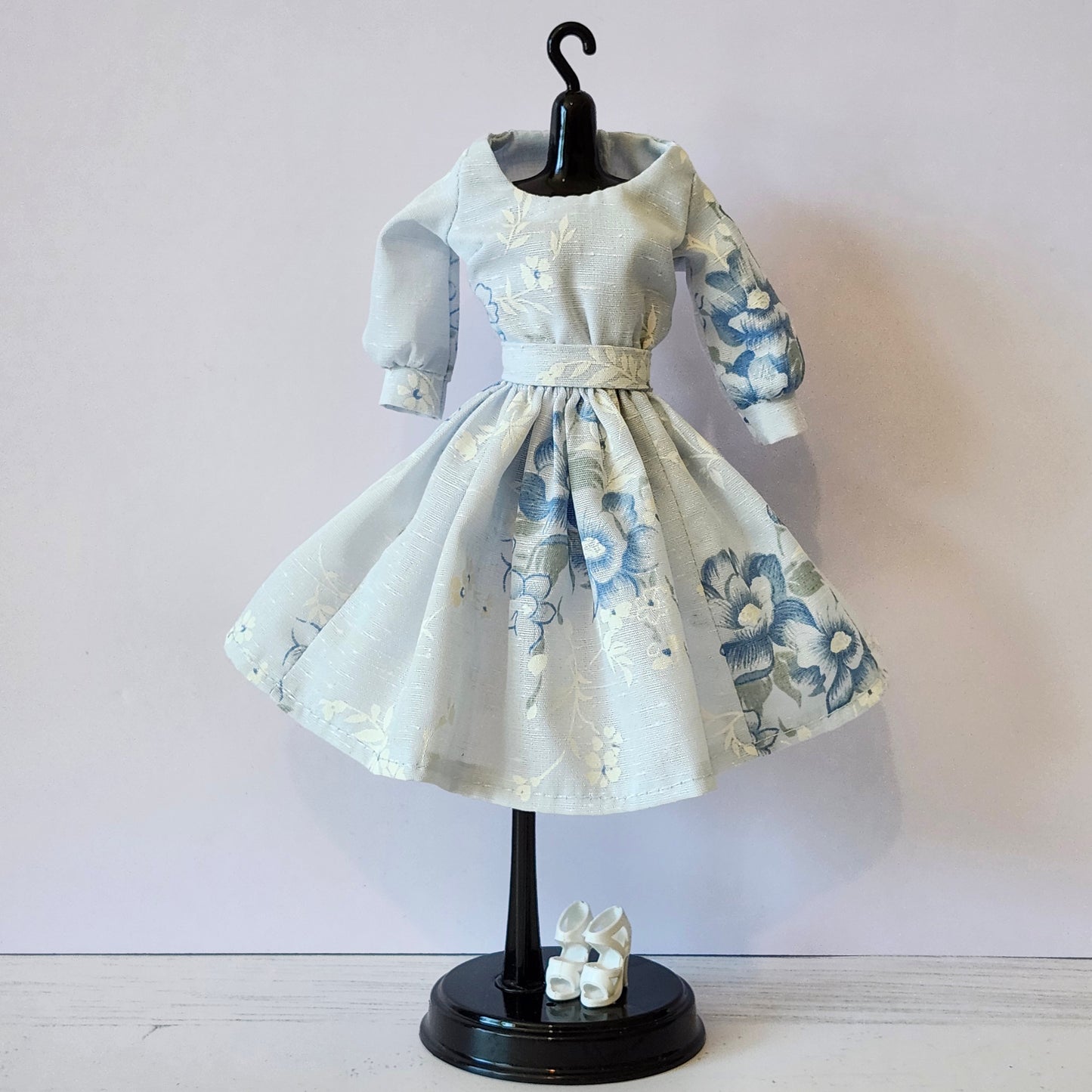 Blue Flowered Scoop Neck Dress for 11 1/2" fashion dolls