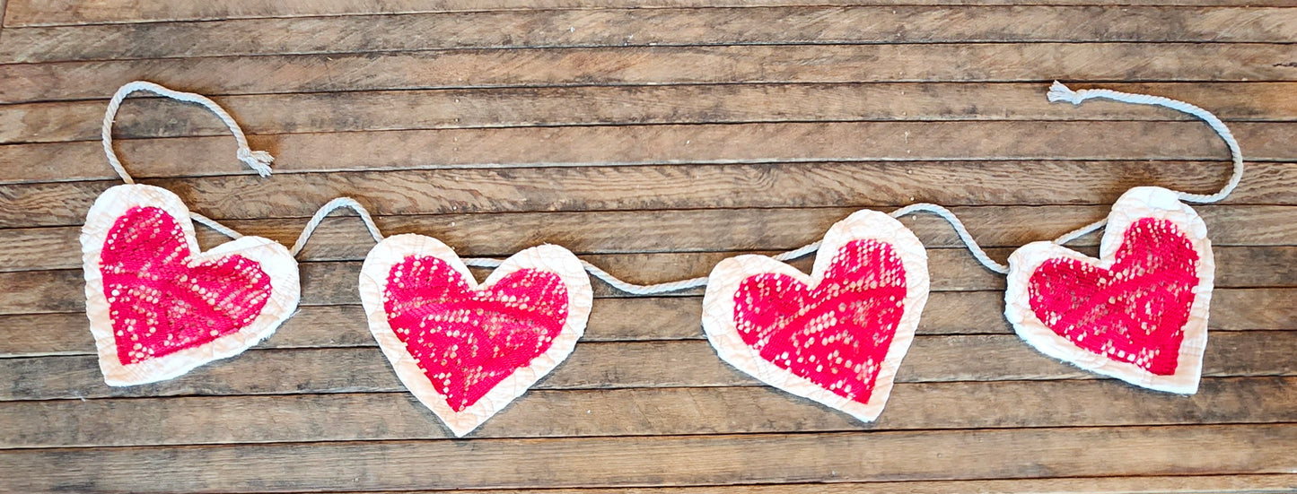 Red Lace and Quilted Hearts Garland