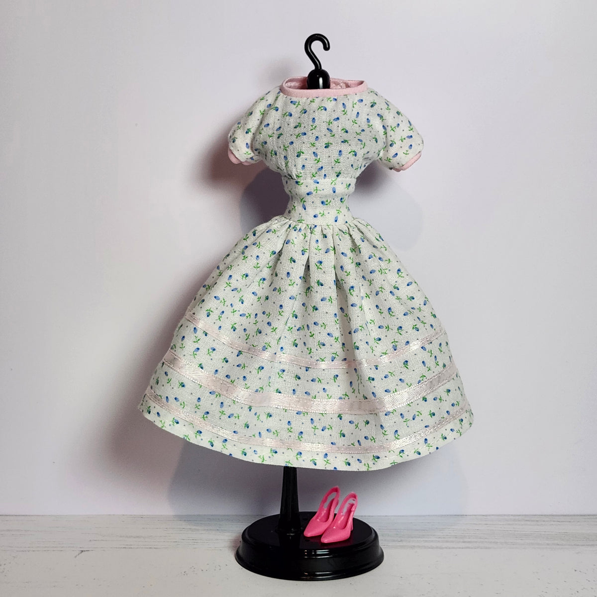 Tiny Blue Flowers and Pink Trim Dress for 11 1/2" fashion dolls