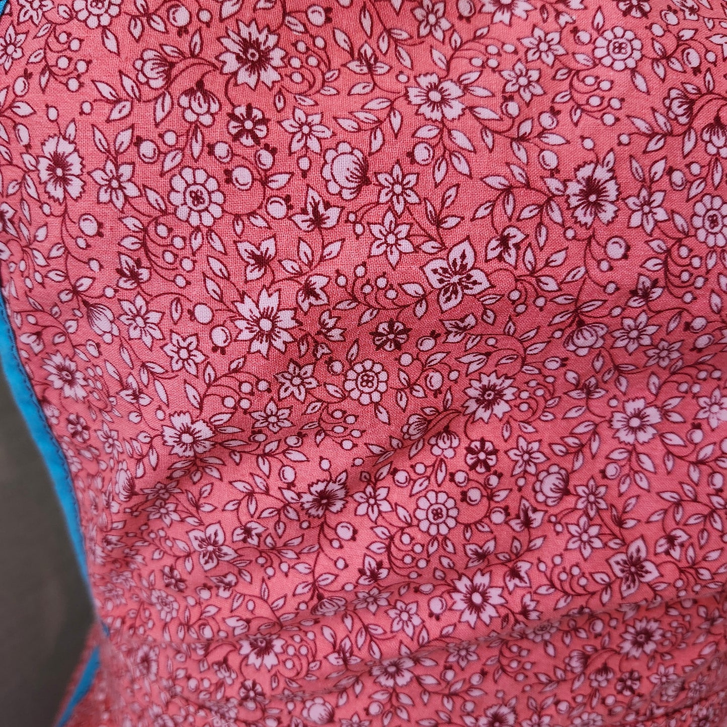 Pink Floral Vintage Pinner Apron with Turquoise Trim