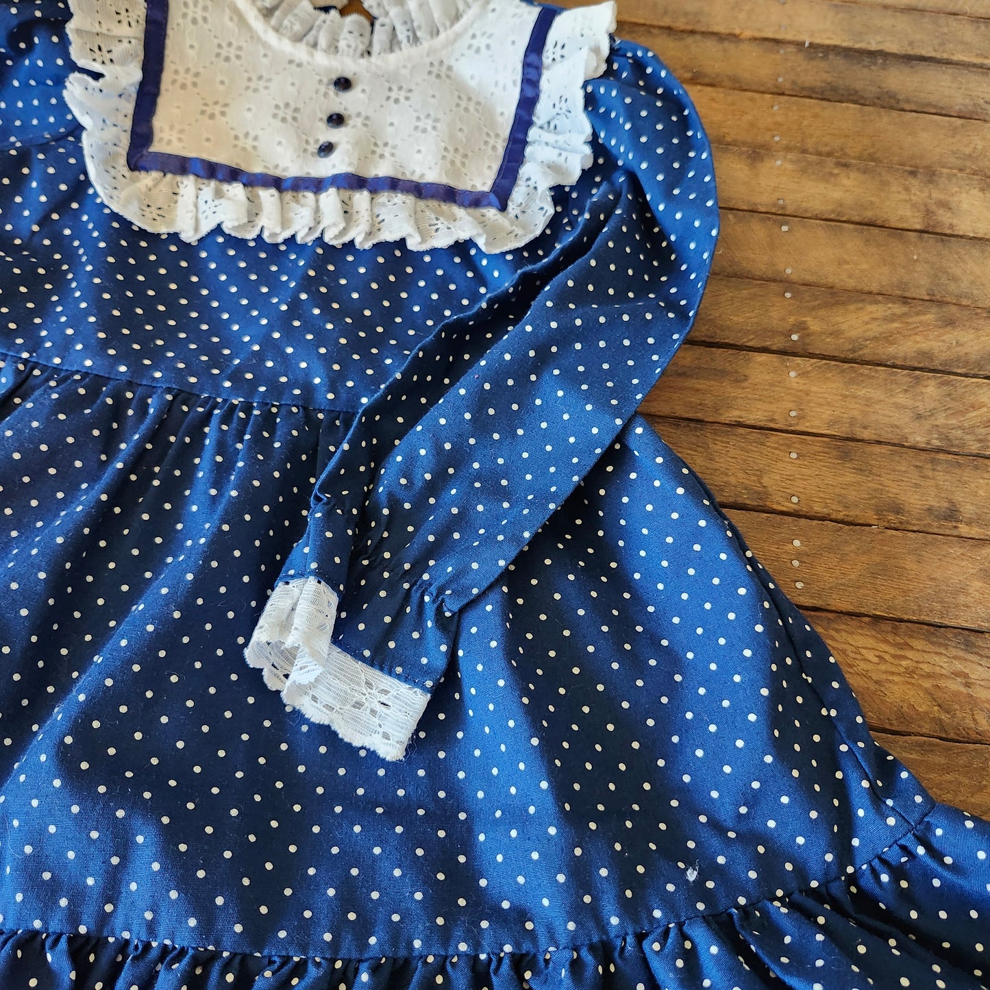 Blue Polka Dot Vintage 1980s Sears Dress for Girl size 4