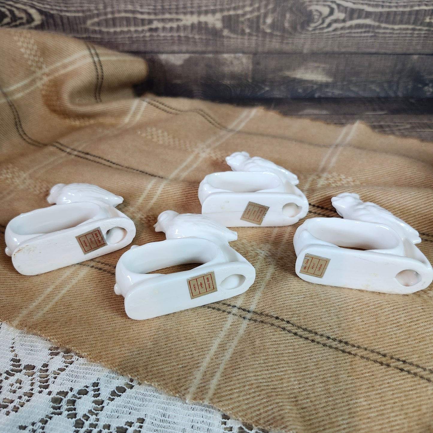 White Bird Napkin Rings, Vintage Bone China, set of 4