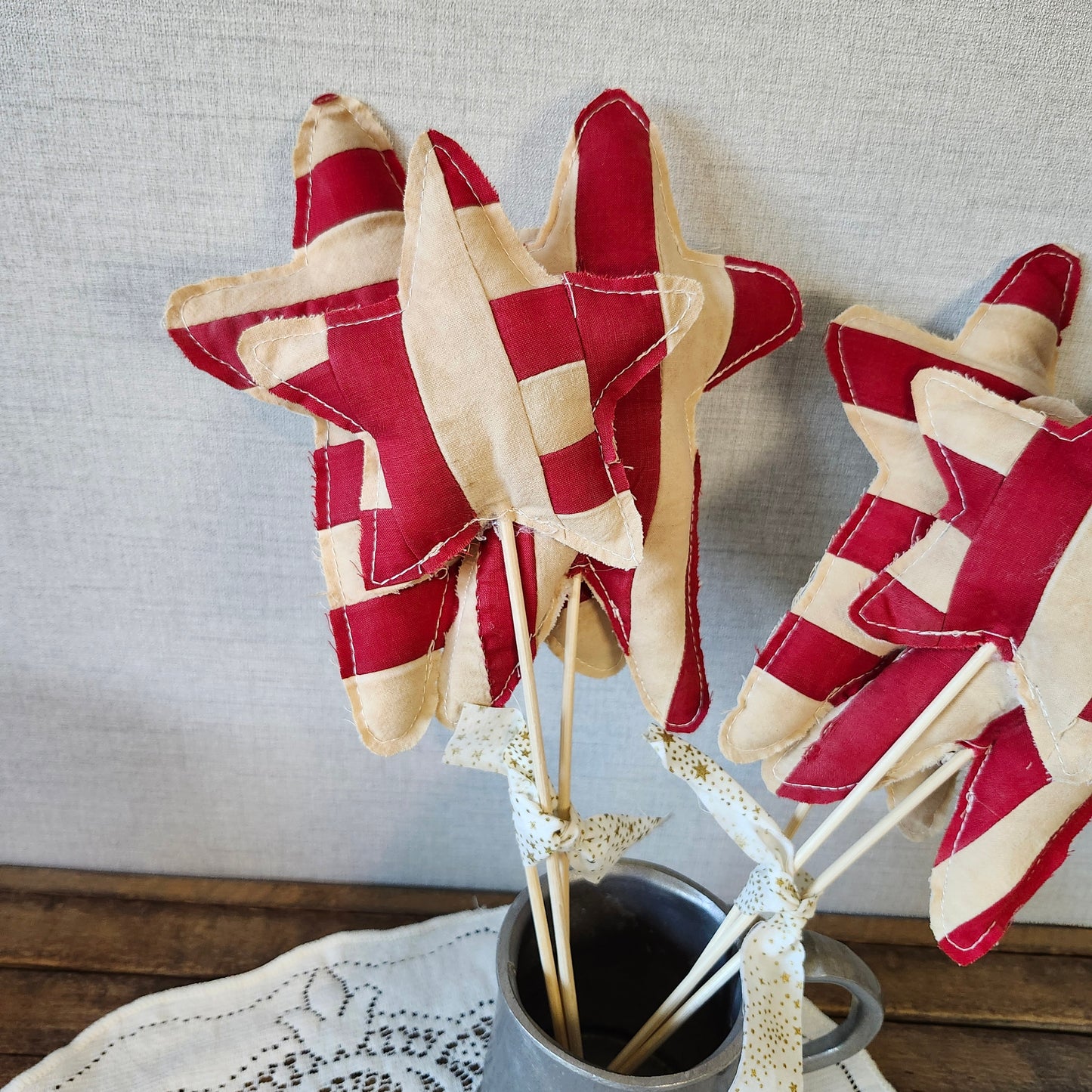 Red and White Striped Stars, set of 3