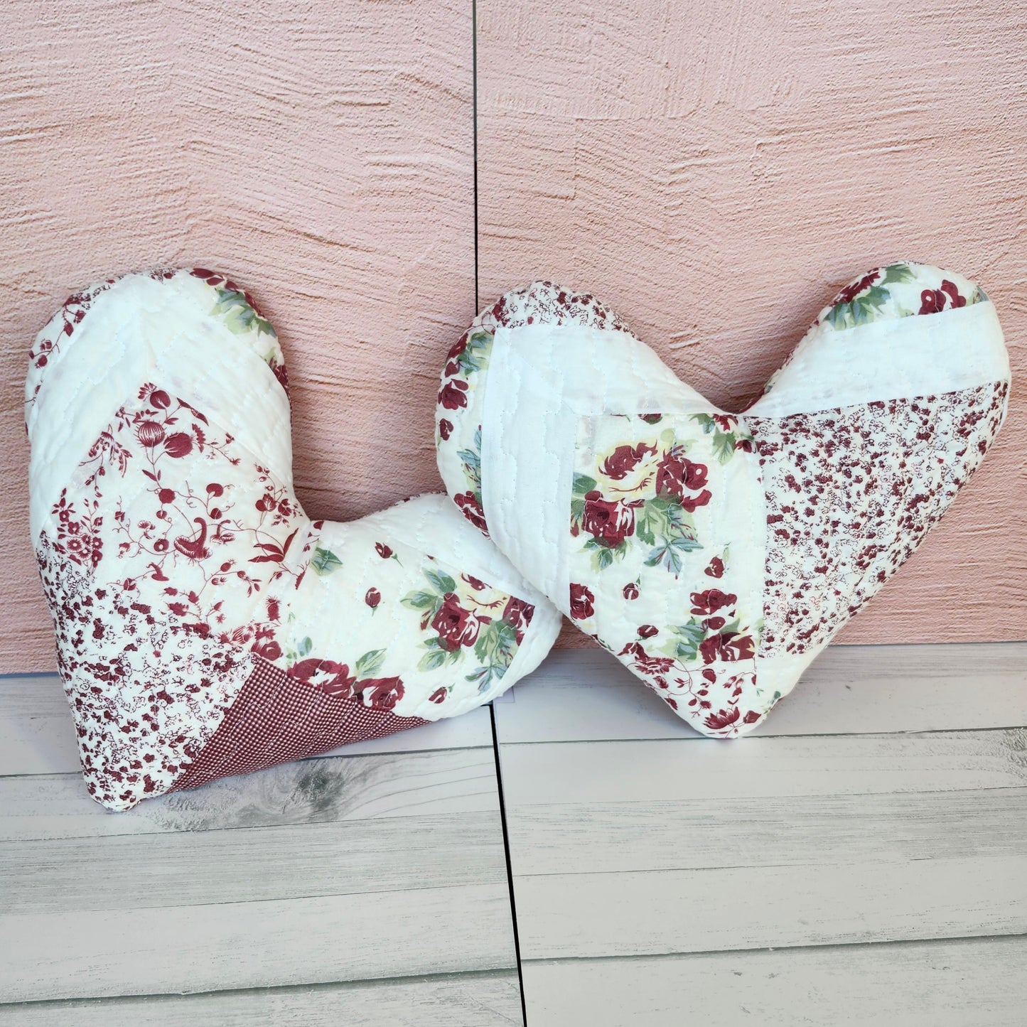 Floral Patchwork Quilted Heart Pillow
