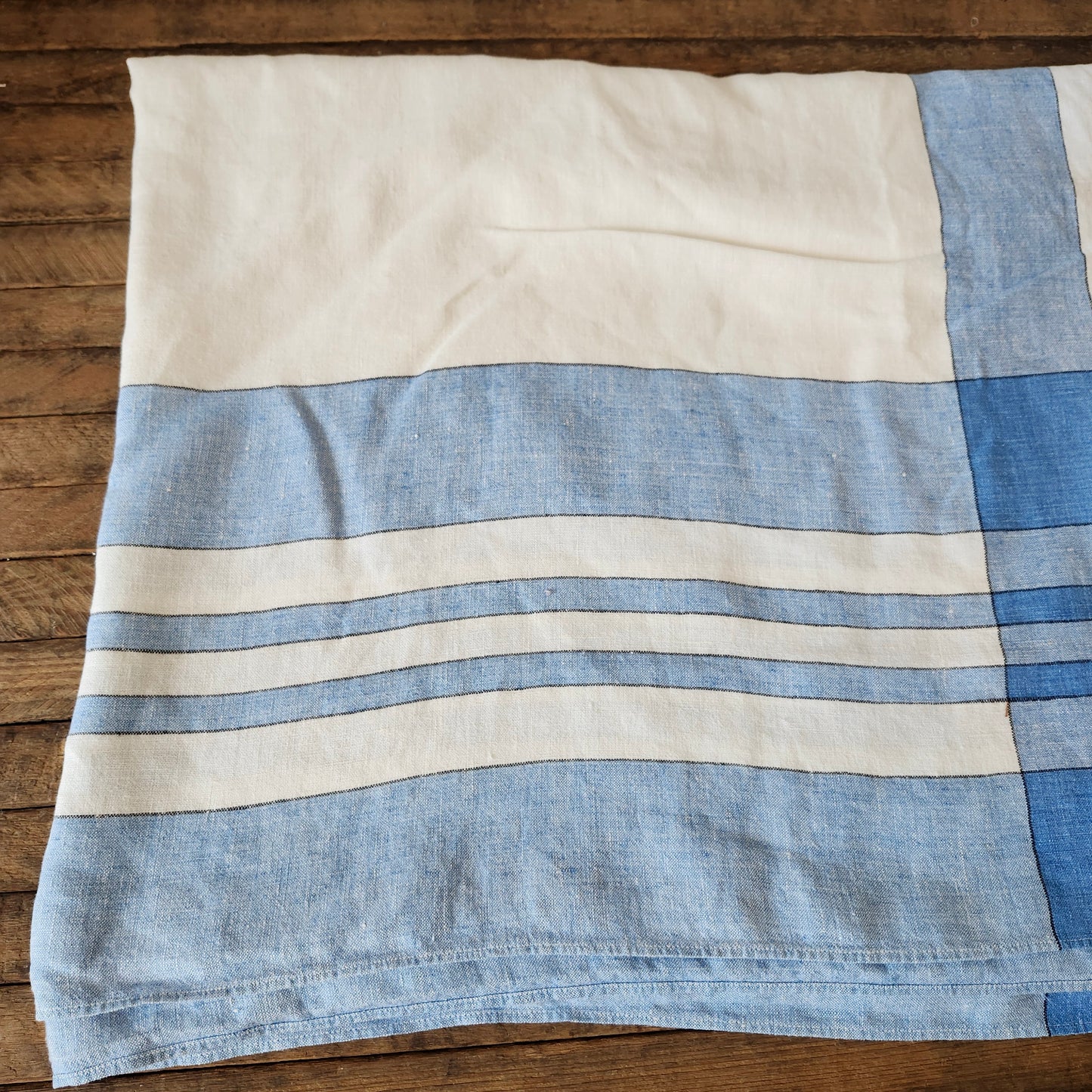 Blue and White Plaid Vintage Tablecloth
