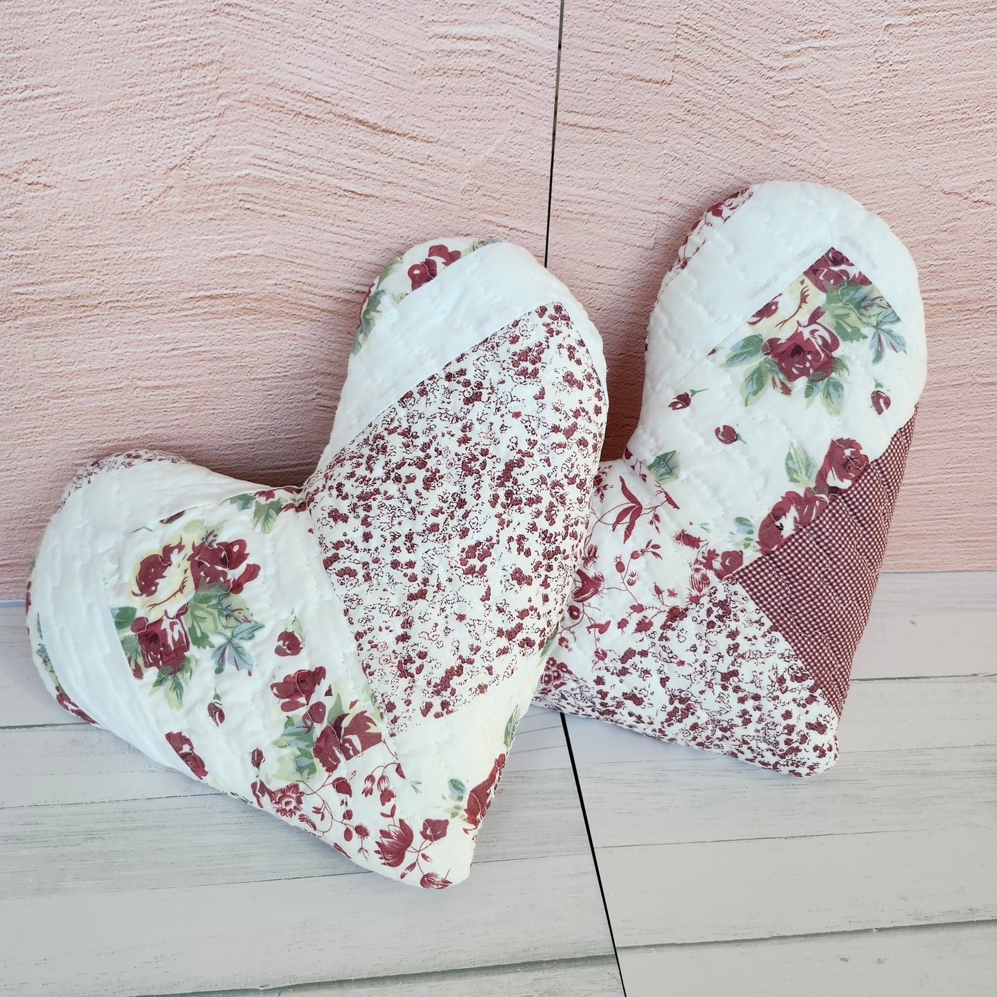 Floral Patchwork Quilted Heart Pillow