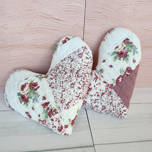 Floral Patchwork Quilted Heart Pillow