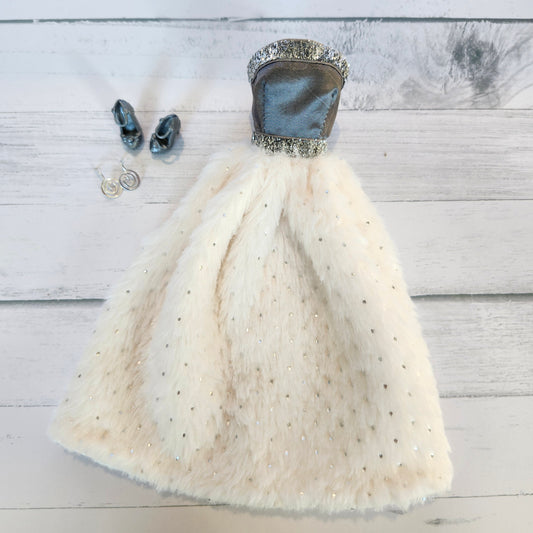Silver and Fur Ball Gown for 11 1/2" fashion dolls