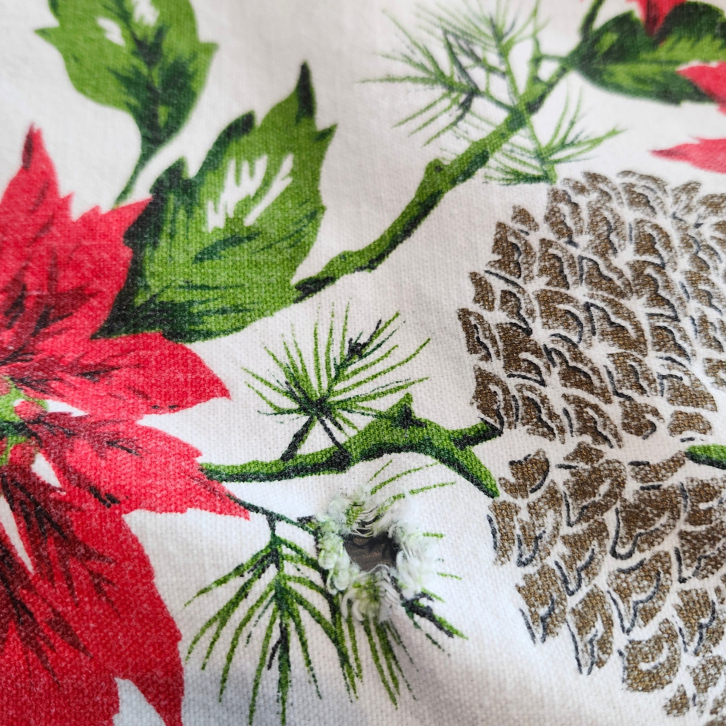 Poinsettias and Bells Vintage Christmas Tablecloth