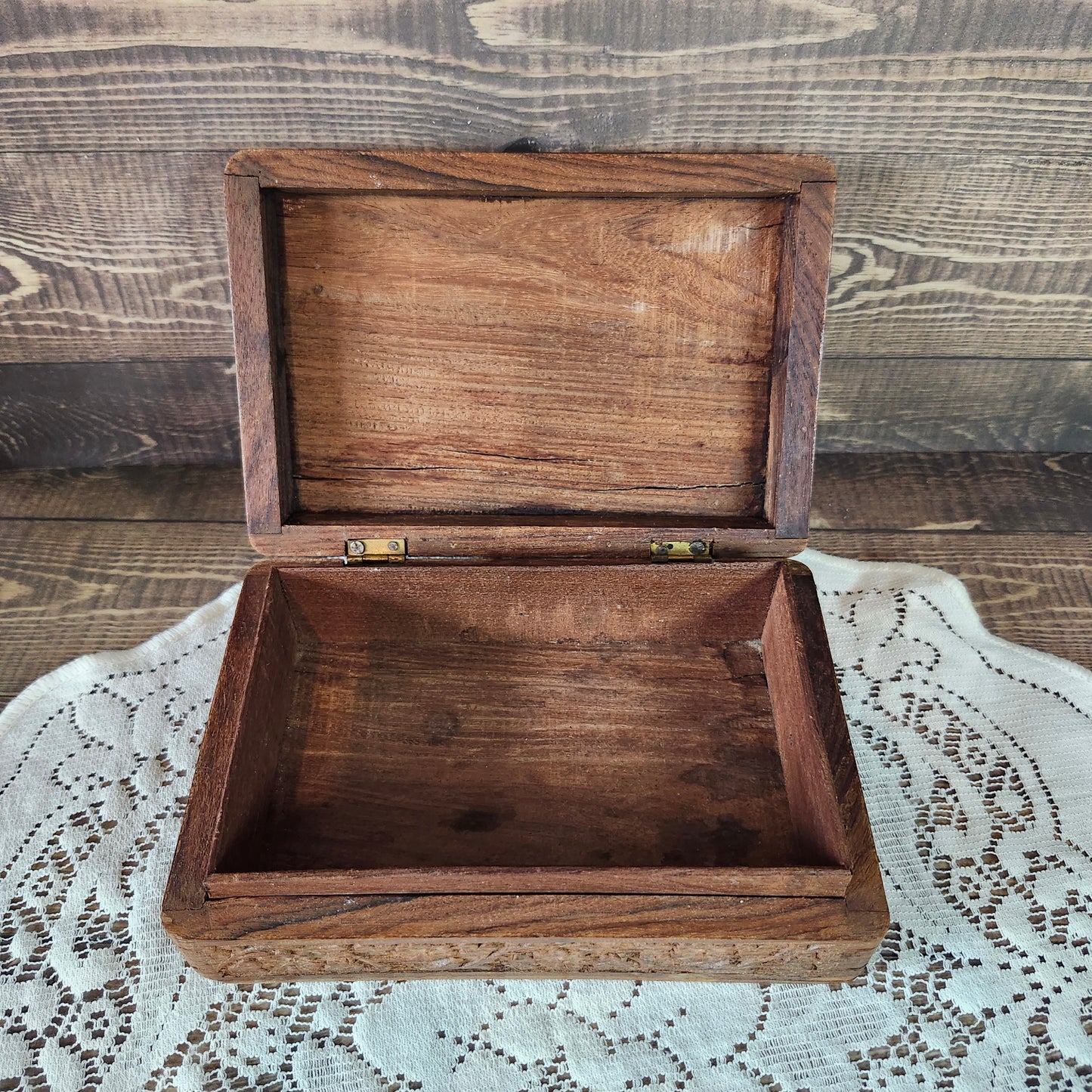 Carved Wood Box with Lid Inlay