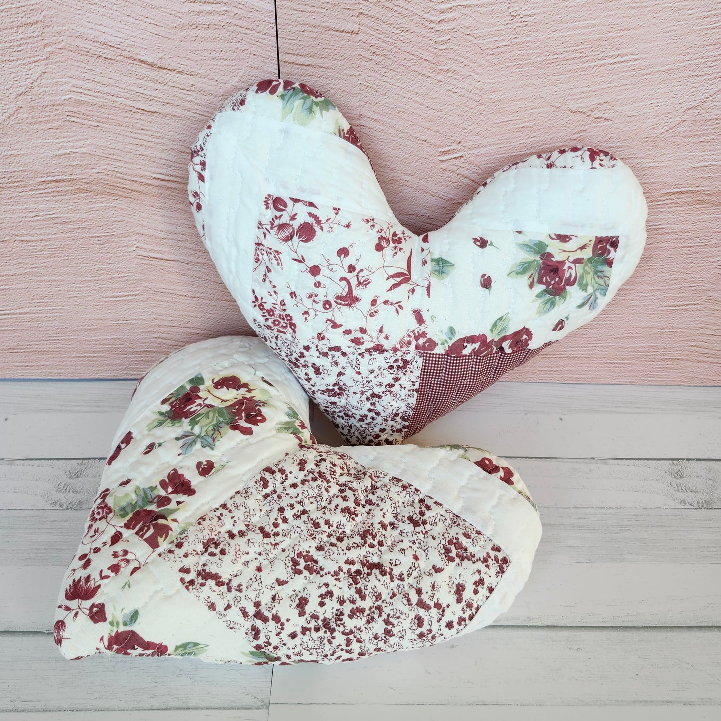 Floral Patchwork Quilted Heart Pillow