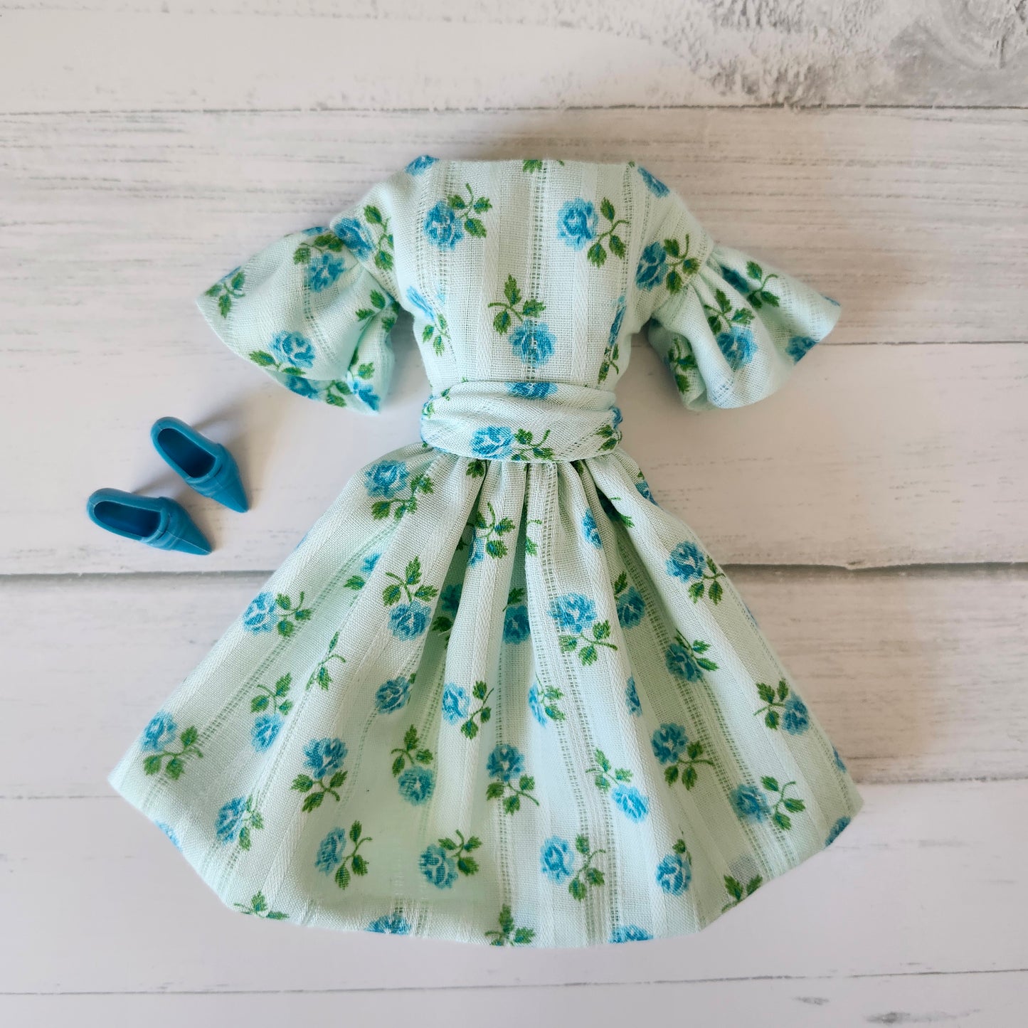 Teal Floral Ruffle Sleeve Dress for 11 1/2" fashion dolls