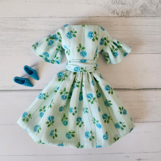 Teal Floral Ruffle Sleeve Dress for 11 1/2" fashion dolls