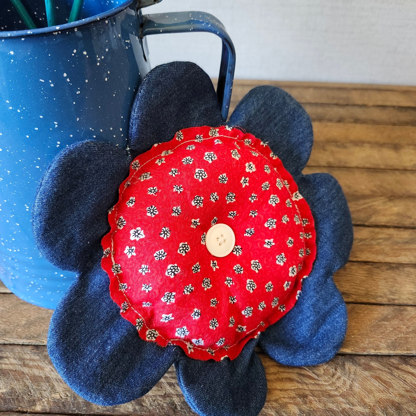 Patriotic Blue and Red Fabric Flower