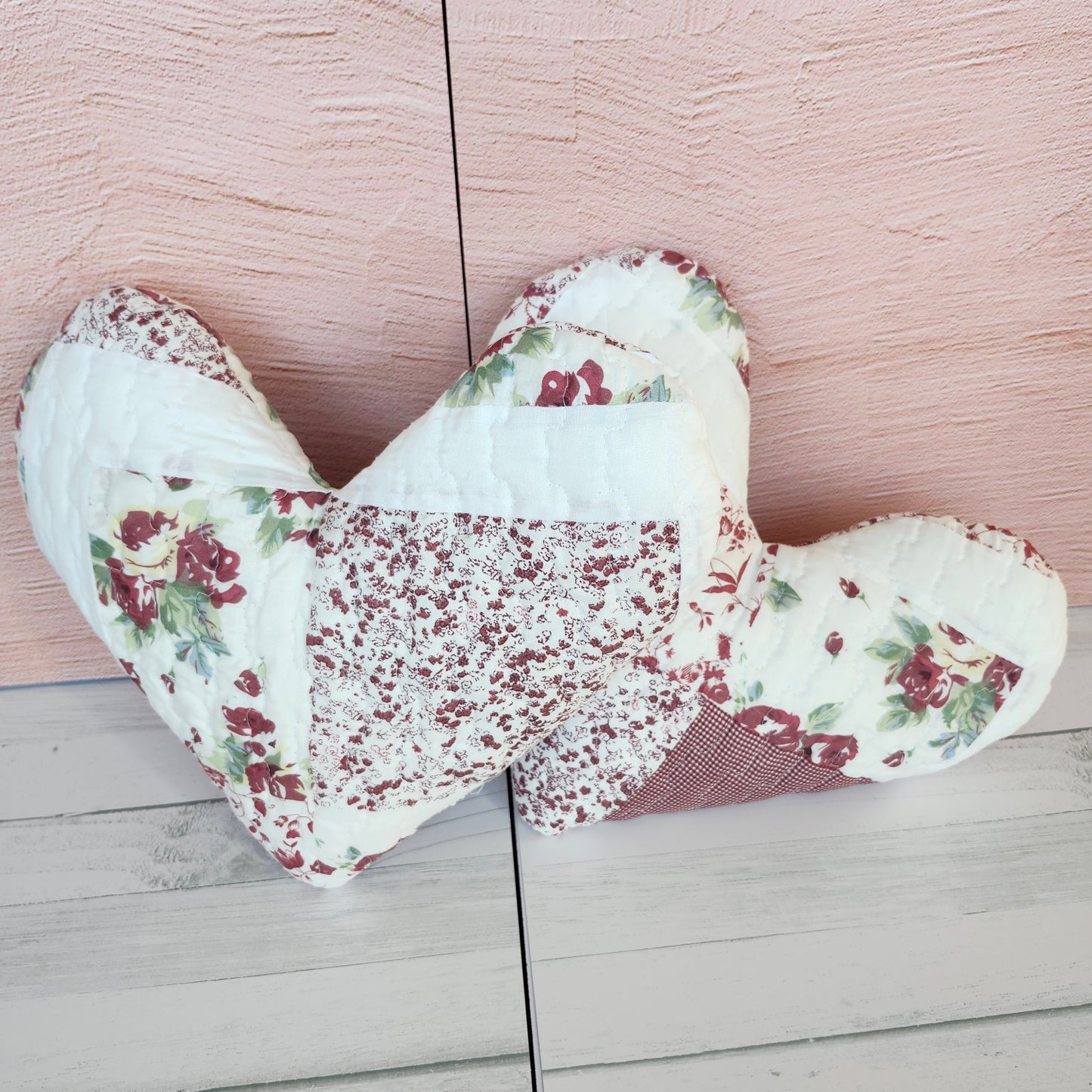 Floral Patchwork Quilted Heart Pillow