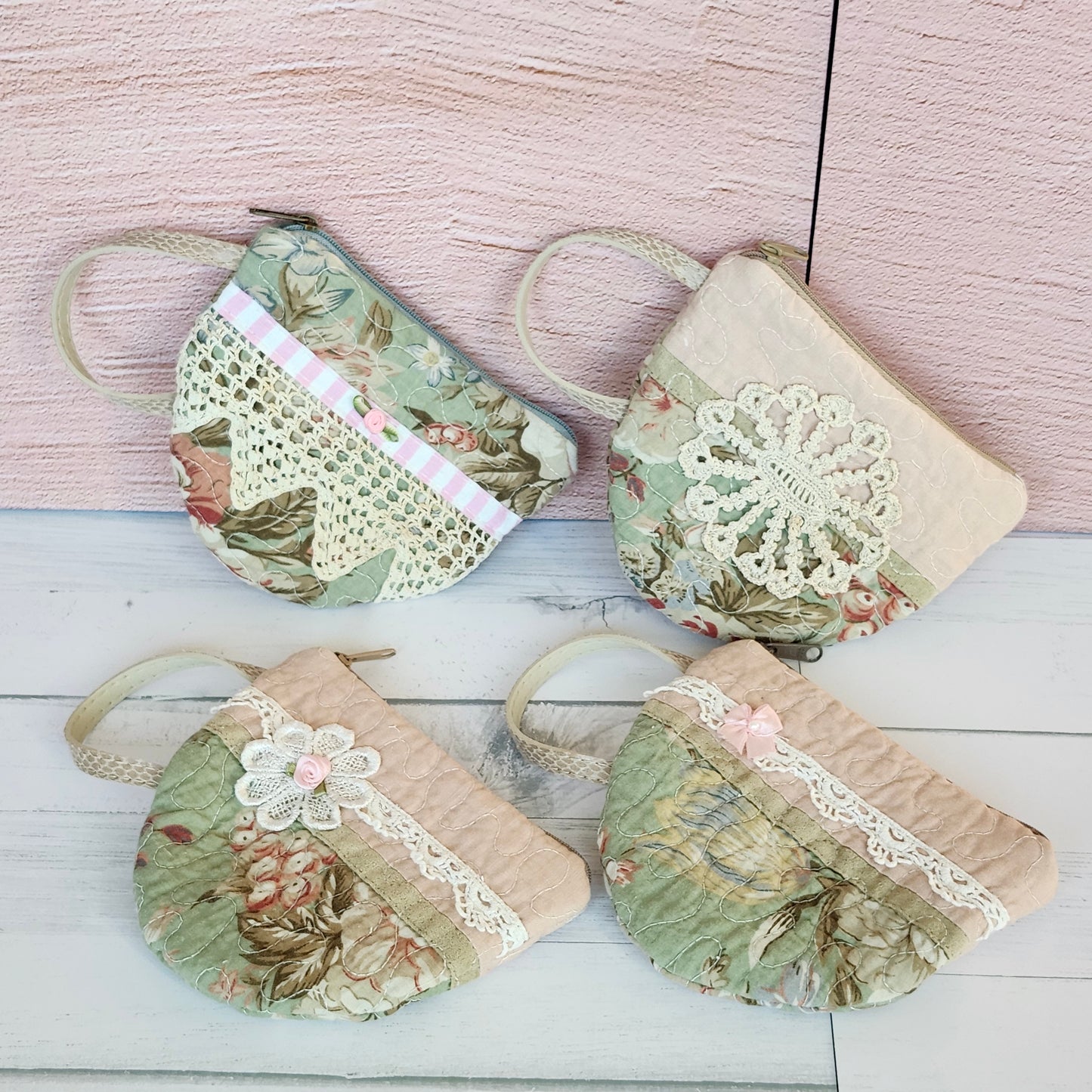 Flowers and Lace Quilted Teacup Pouch