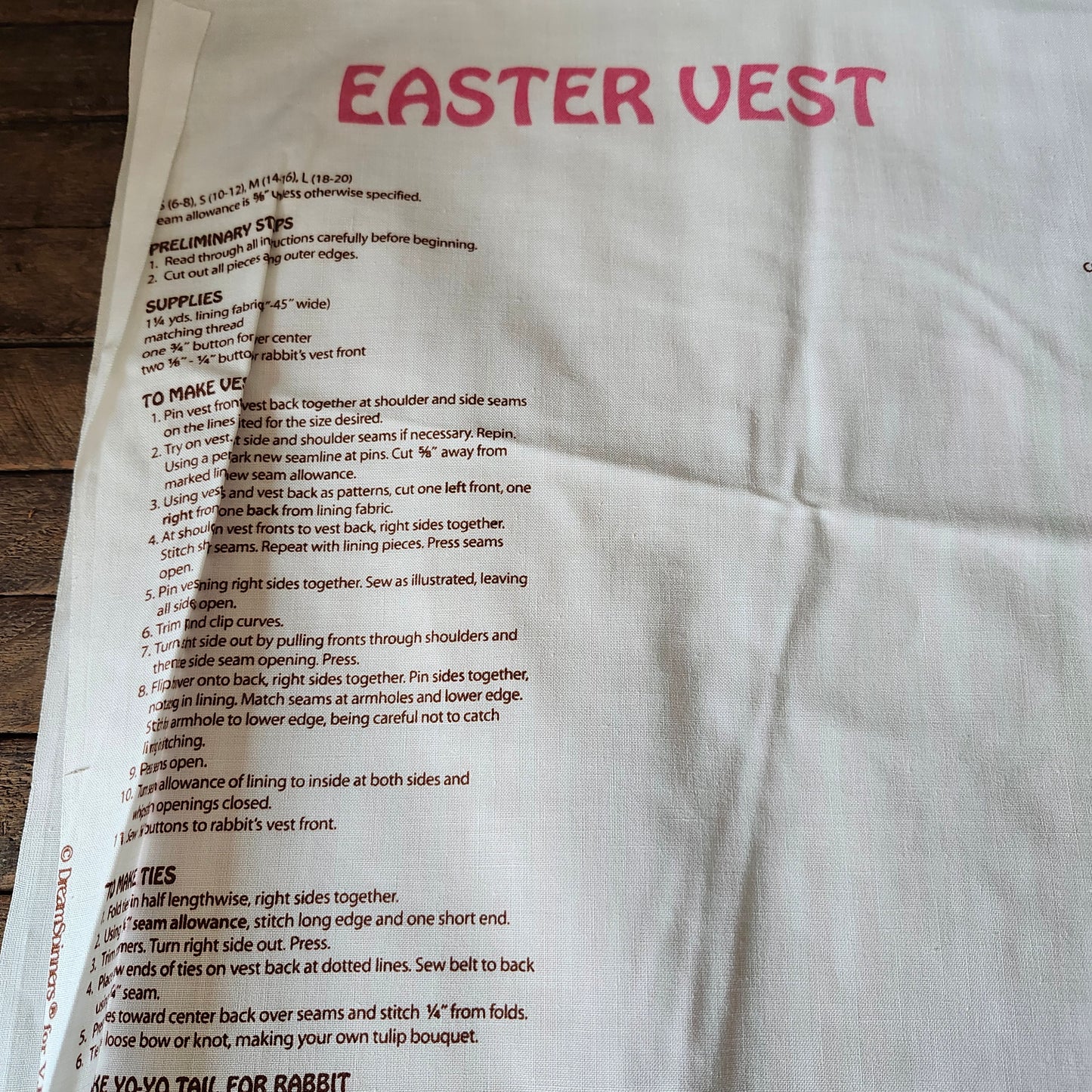 Easter Vest Cut and Sew Panel