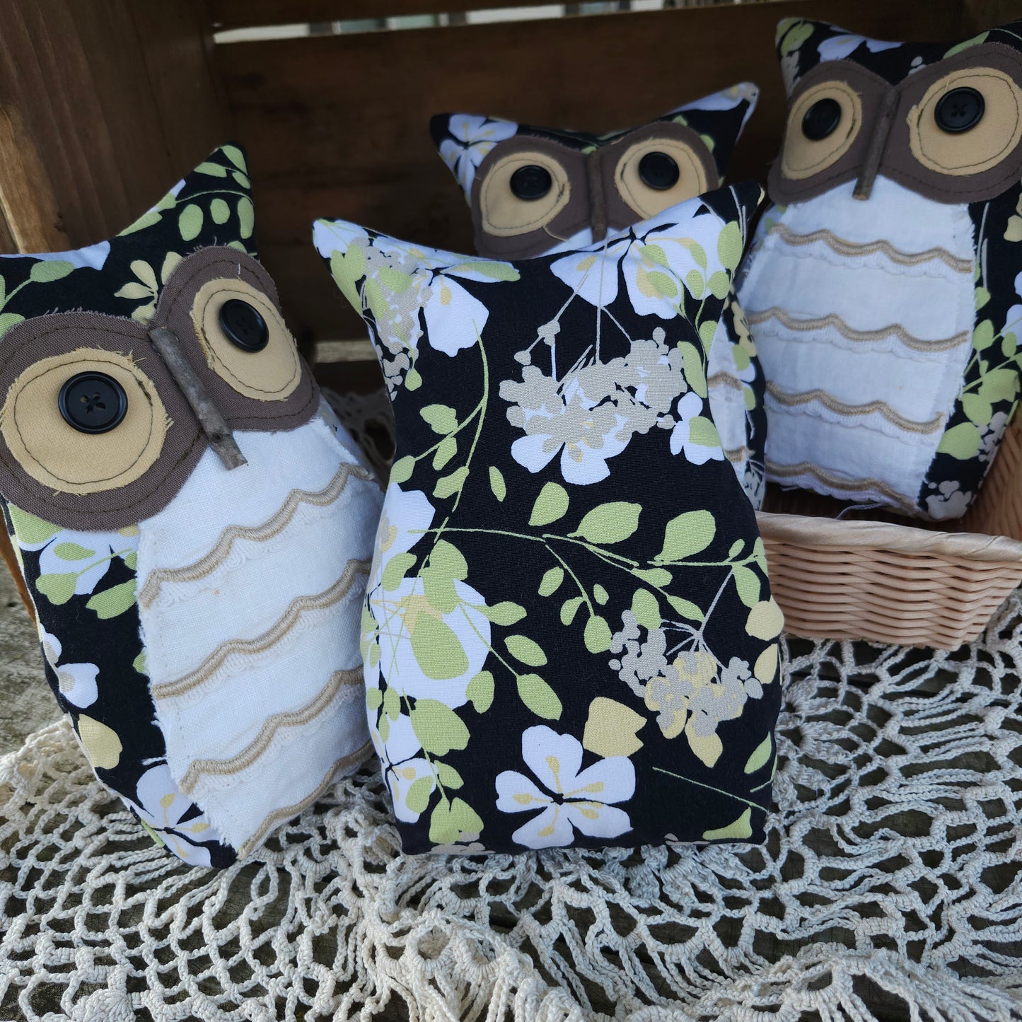 Floral Owl, handmade, vintage linens