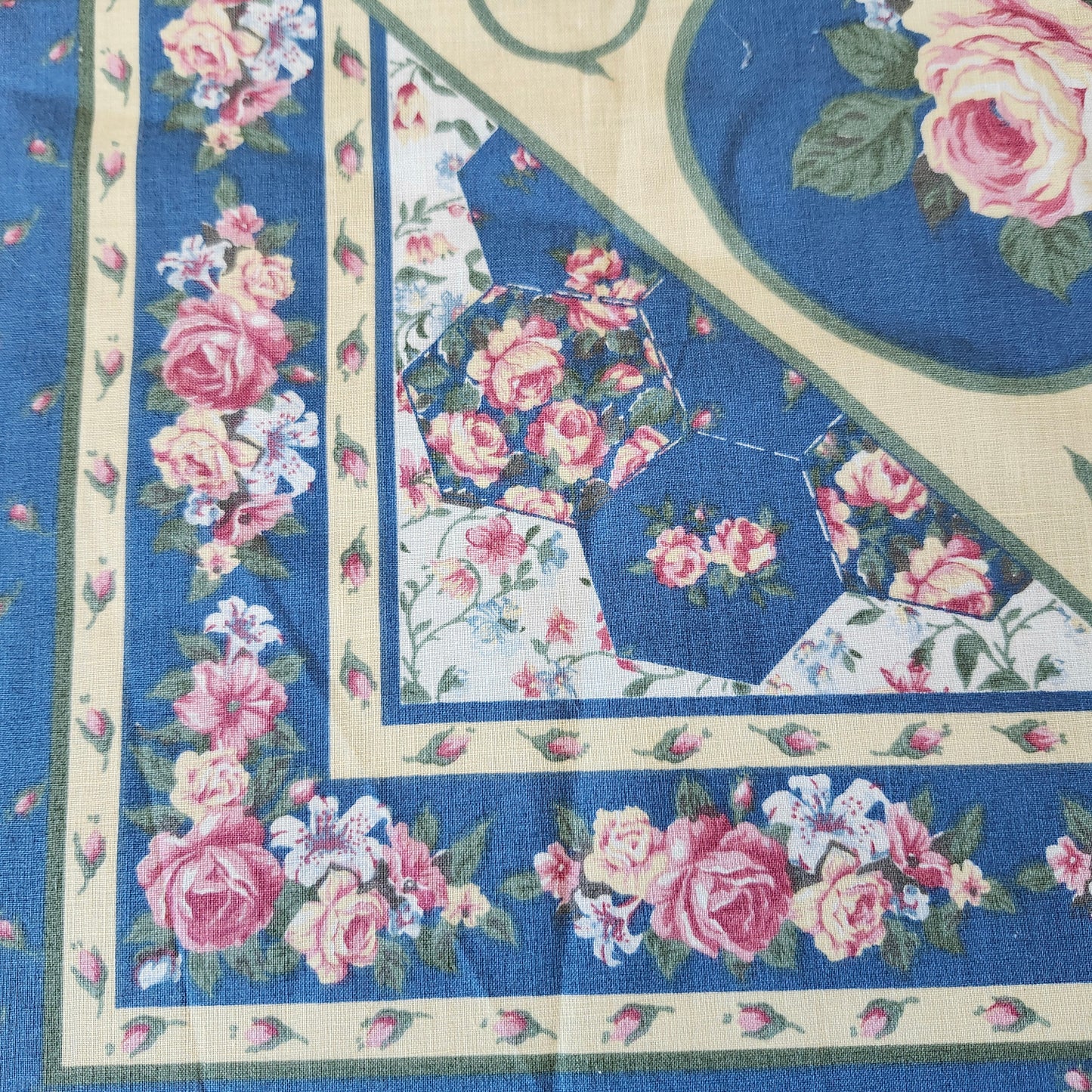Red Roses on Blue Background Pillow Cut and Sew Panel