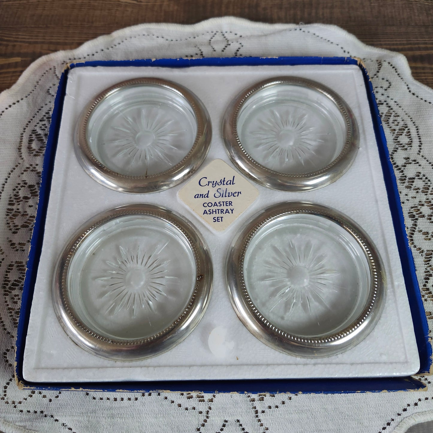 Crystal and Silver Coaster/Ashtray Set, vintage