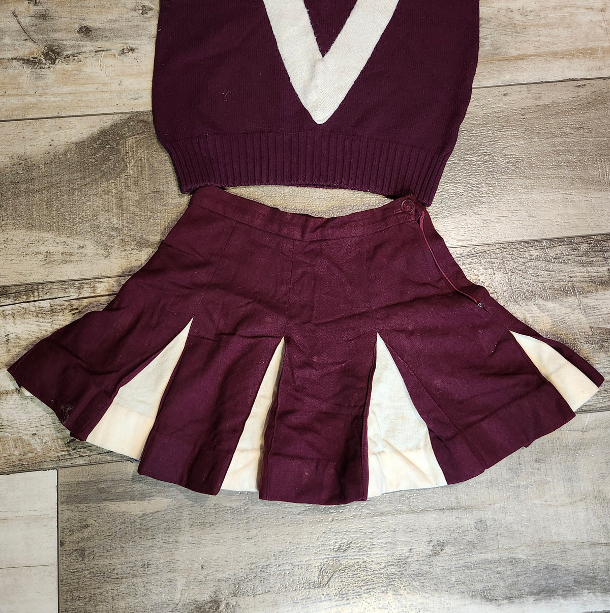 Vintage Maroon and Cream Cheerleader Uniform