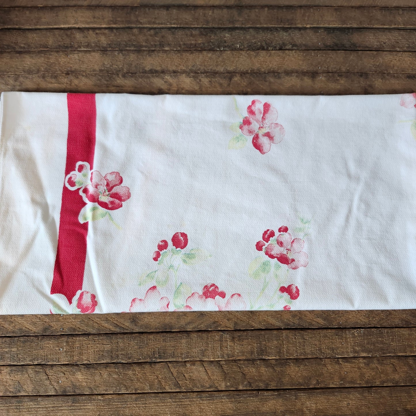Red Floral Vintage Tablecloth