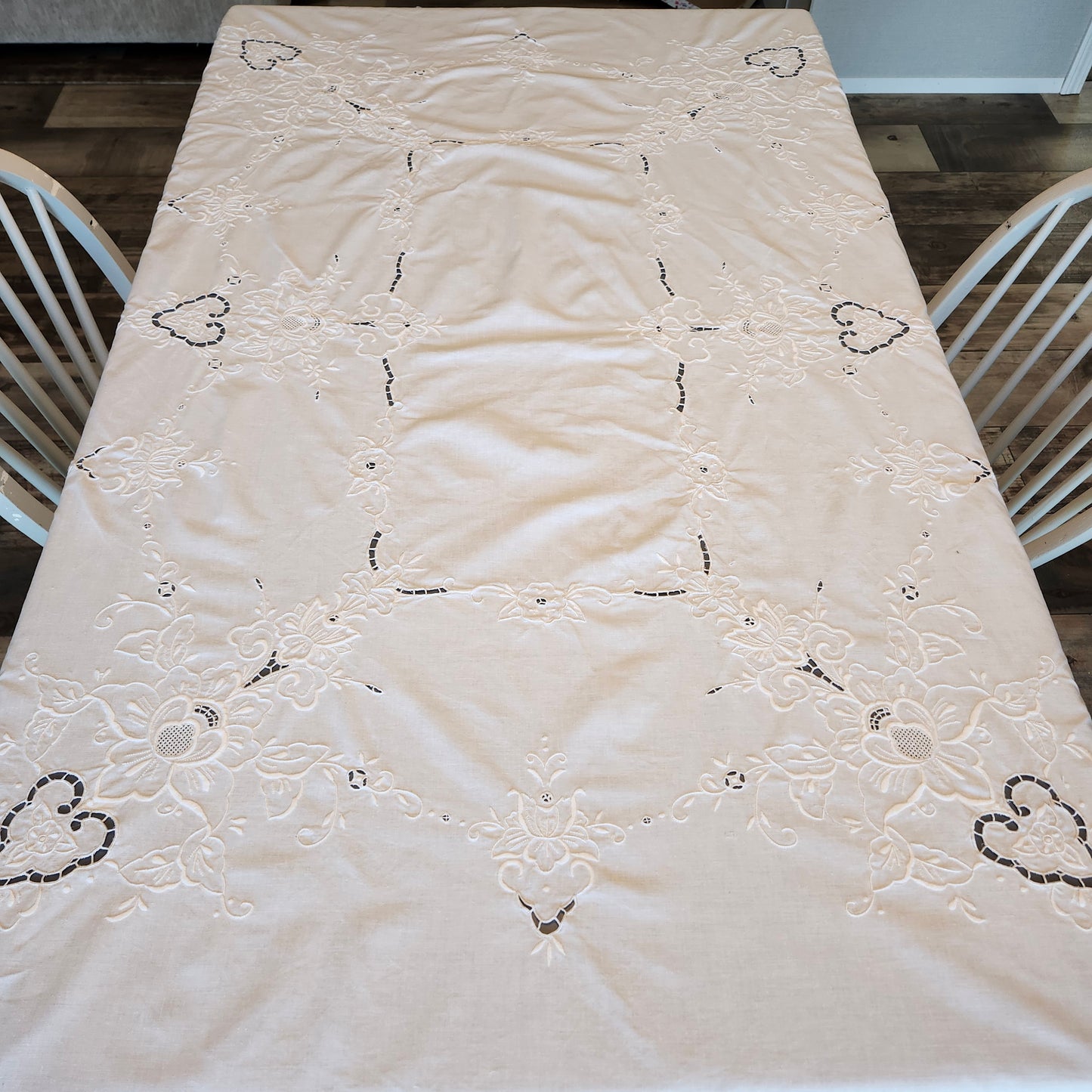 White Embroidered Floral Design Tablecloth