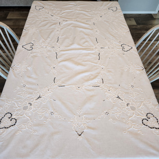 White Embroidered Floral Design Tablecloth