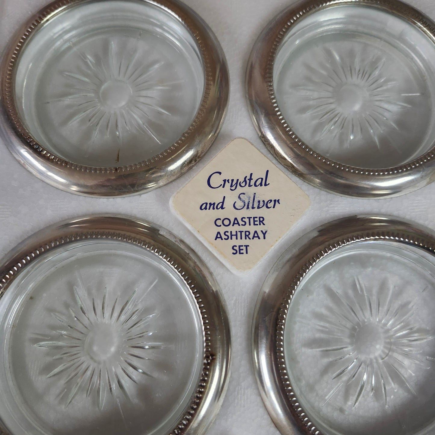 Crystal and Silver Coaster/Ashtray Set, vintage