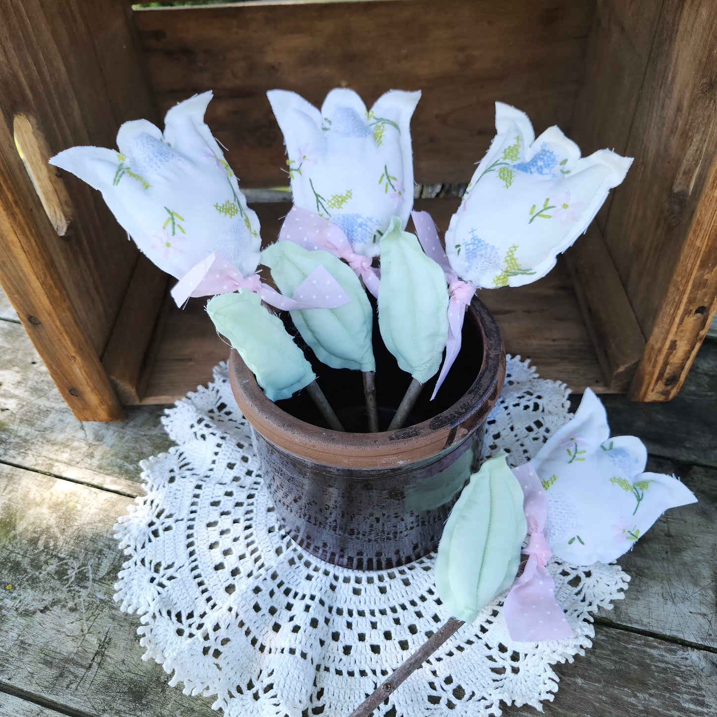 Tulip Flower handmade from vintage linens