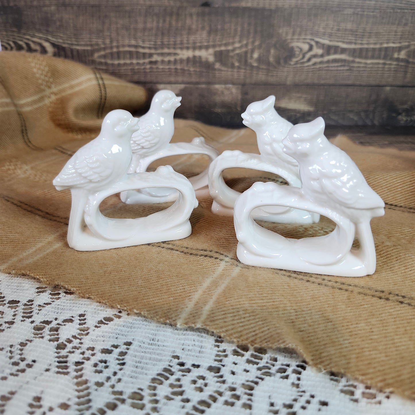 White Bird Napkin Rings, Vintage Bone China, set of 4