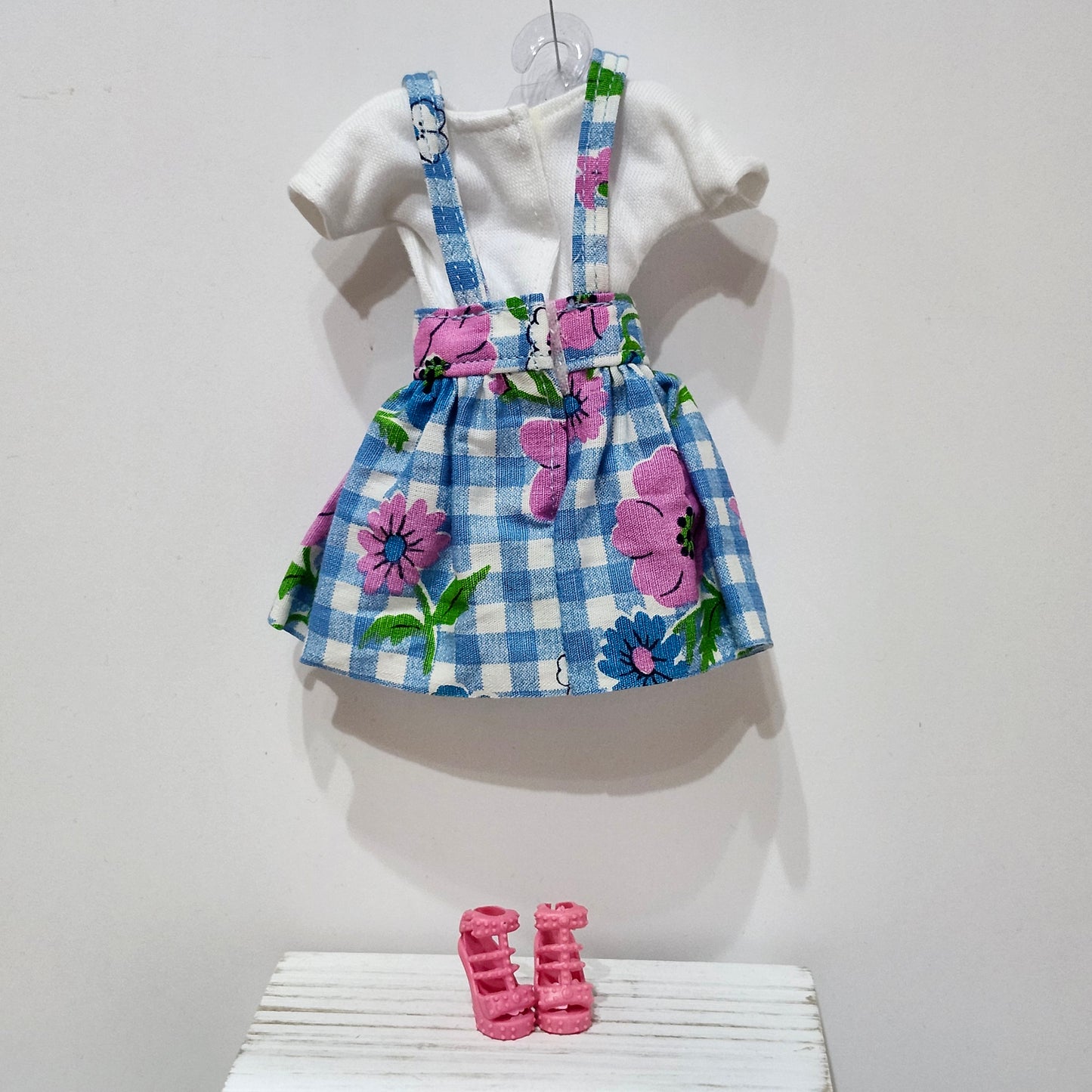 Blue Check Floral Overall Skirt Outfit for 11 1/2" fashion dolls