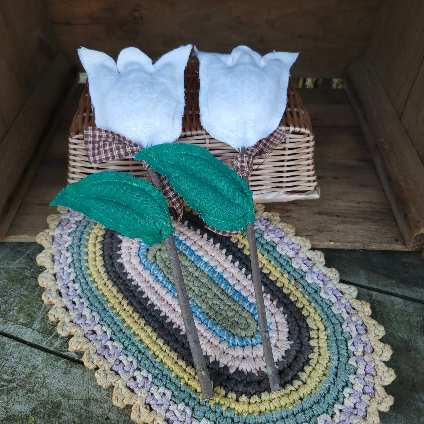 Pair of Handmade Tulips from a vintage table linen