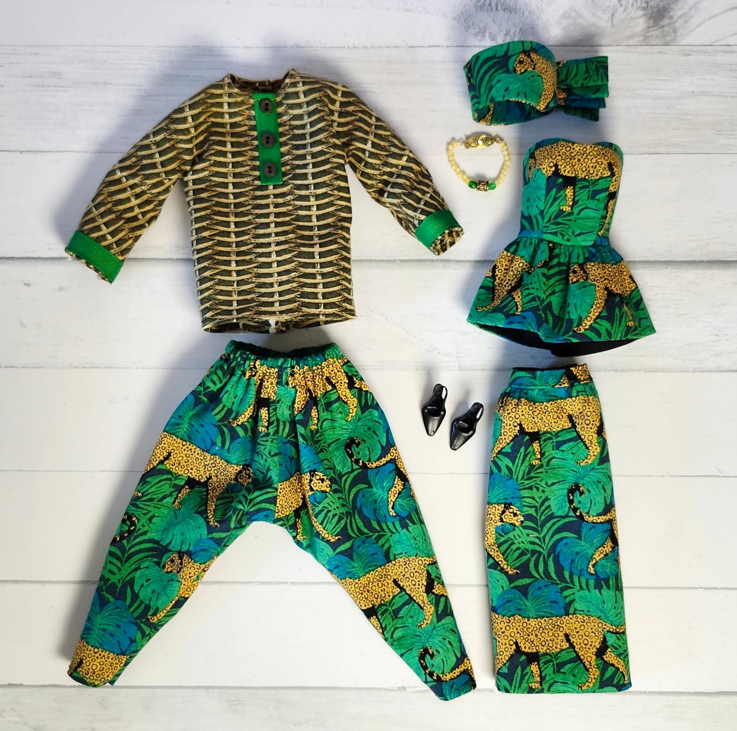 His and Hers Cheetah Print Outfits for 11 1/2" and 12" fashion dolls
