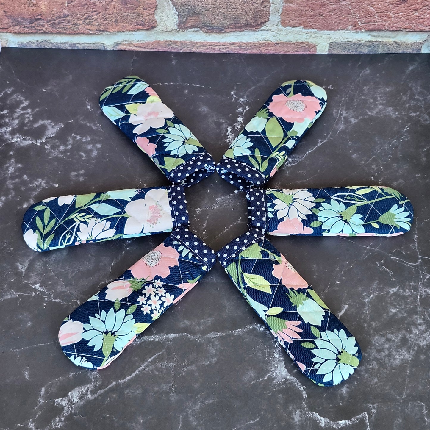 Flowers on Blue Skillet Handle Cover