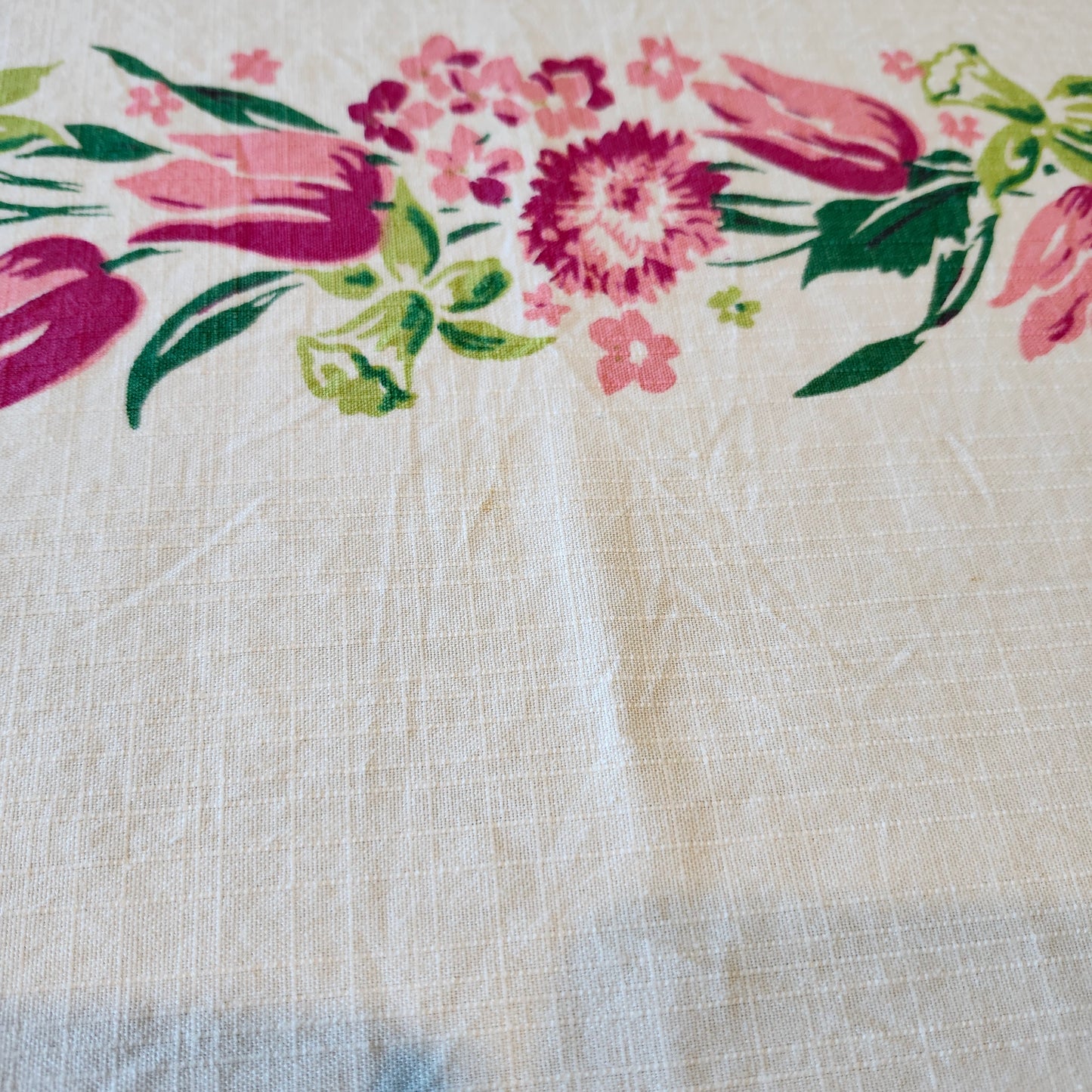 Pink and Gray Floral Vintage Tablecloth