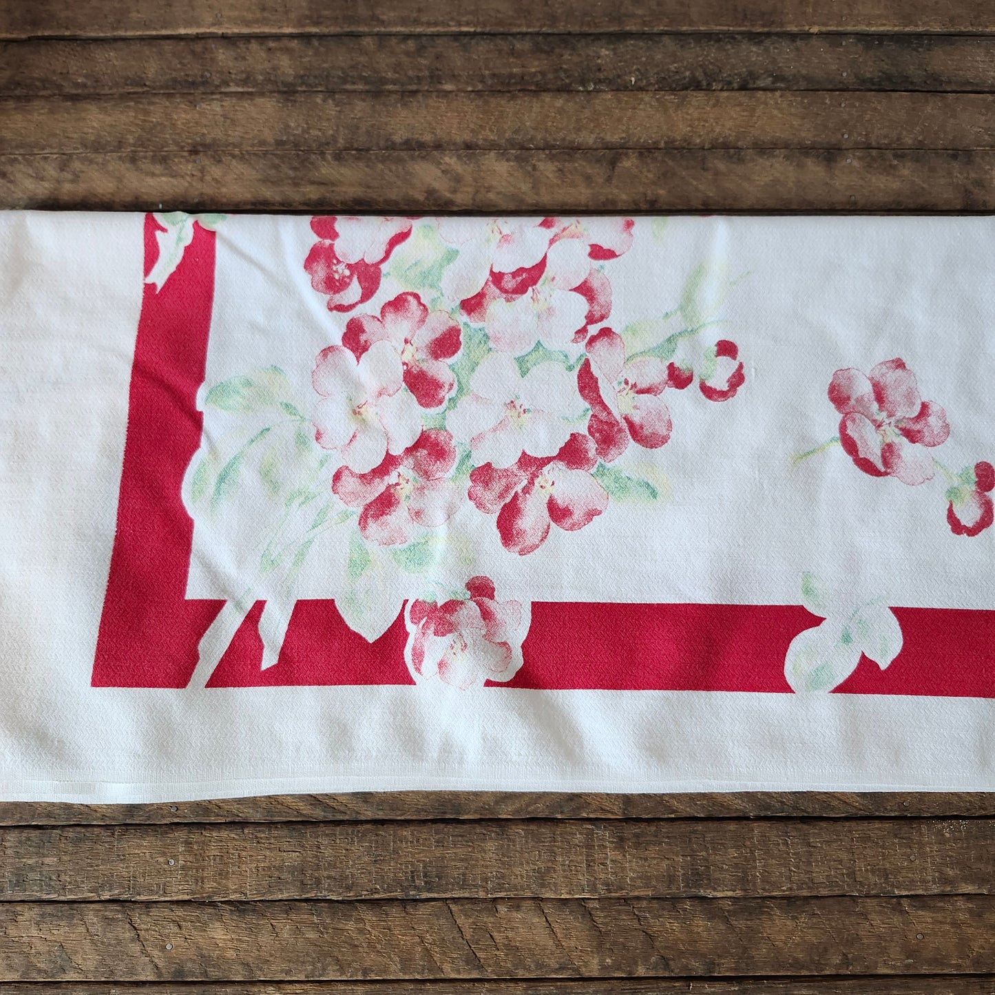Red Floral Vintage Tablecloth
