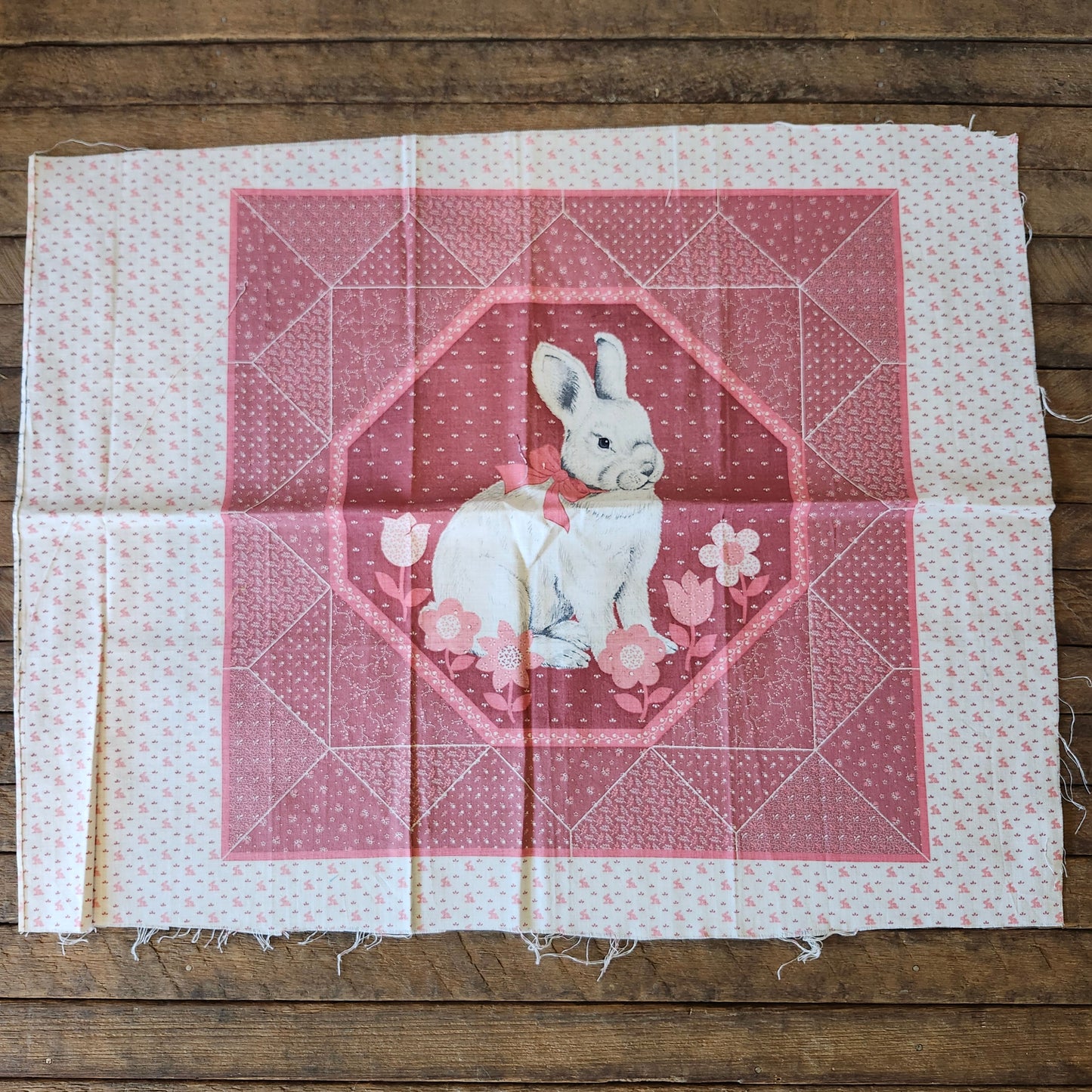 Bunny on Pink Background Pillow Cut and Sew Panel