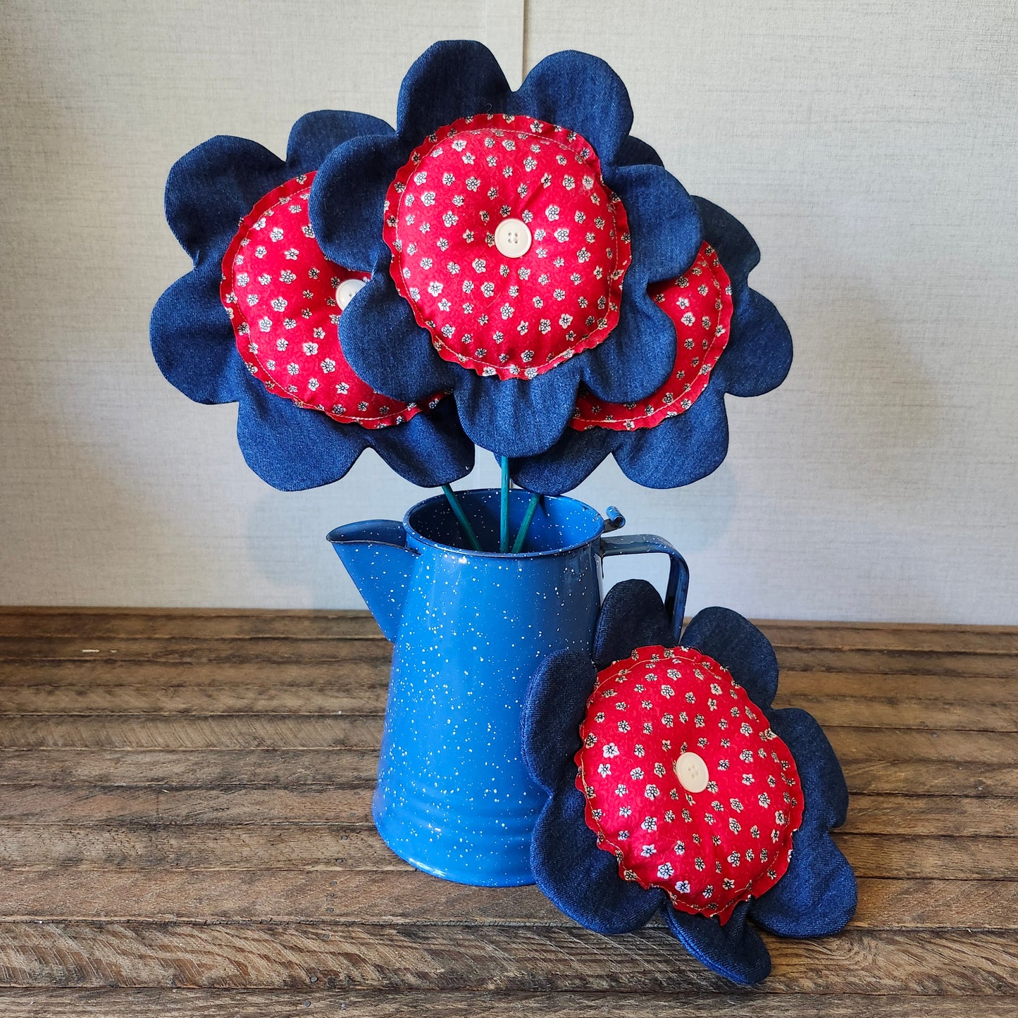 Patriotic Blue and Red Fabric Flower