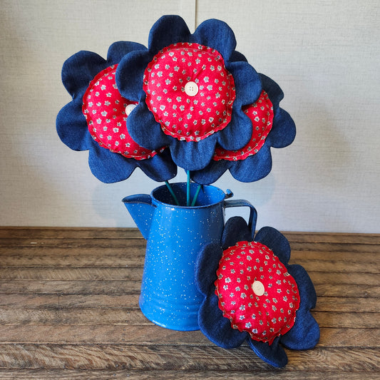 Patriotic Blue and Red Fabric Flower
