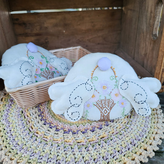 Flower Basket Bunny Butt, handmade, vintage linen