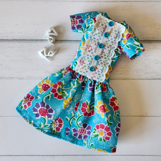 Lace and Turquoise Drop Waist Dress for 11 1/2" fashion dolls