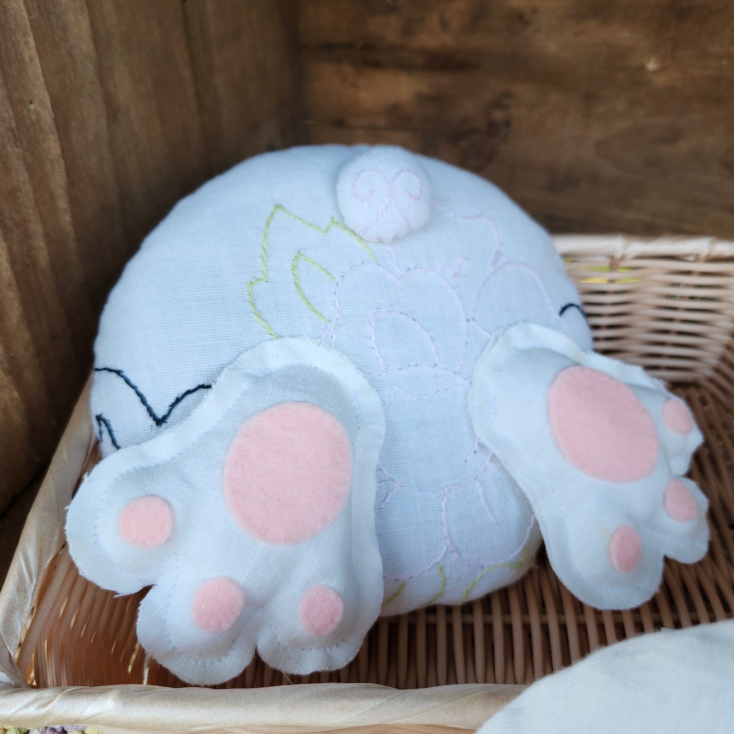 Pink Floral Bunny Butt decor, handmade, vintage linen