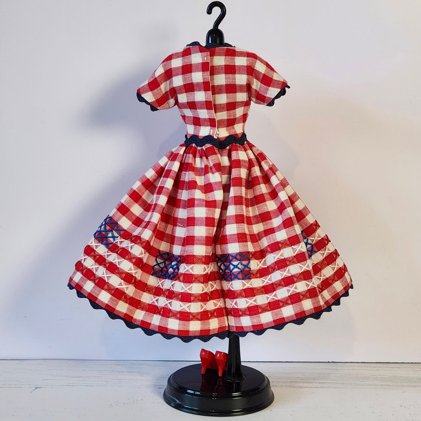 Flags on Gingham Hand Stitched Dress for 11 1/2" fashion dolls