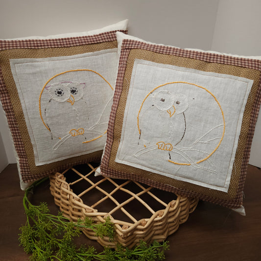 Owl Pillow Decor, Vintage Linen