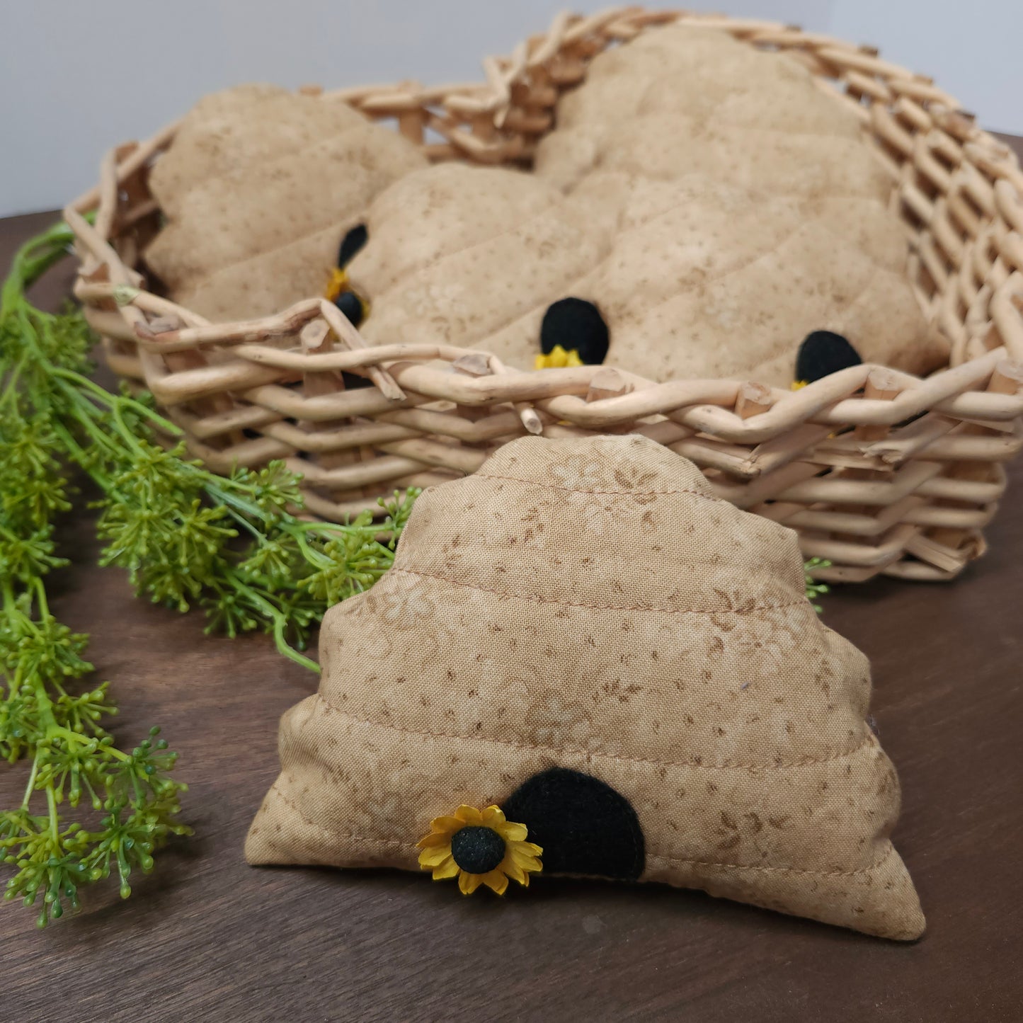 Bee Skep Bowl Filler, Bee Hive Ornament, Shelf Tuck
