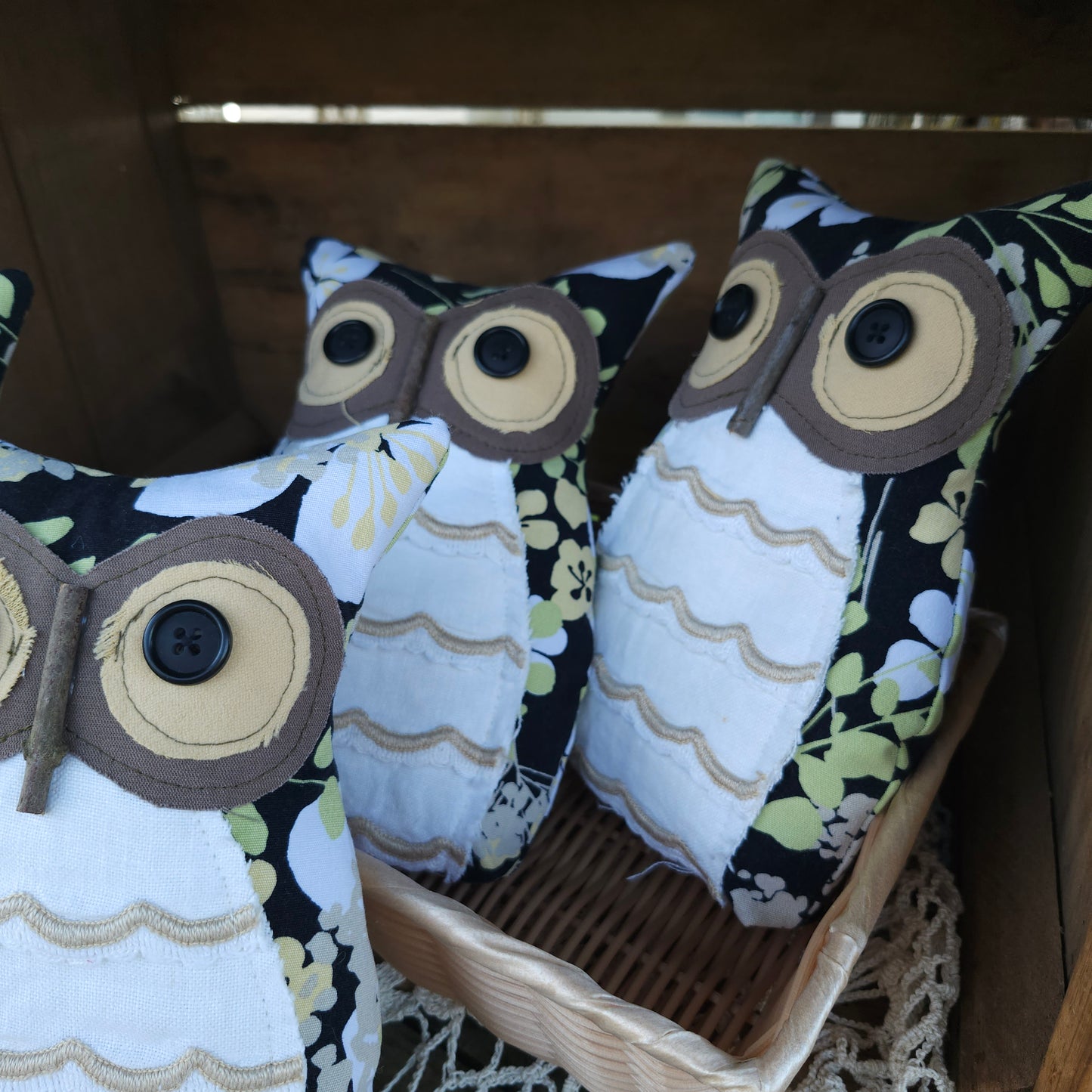 Floral Owl, handmade, vintage linens
