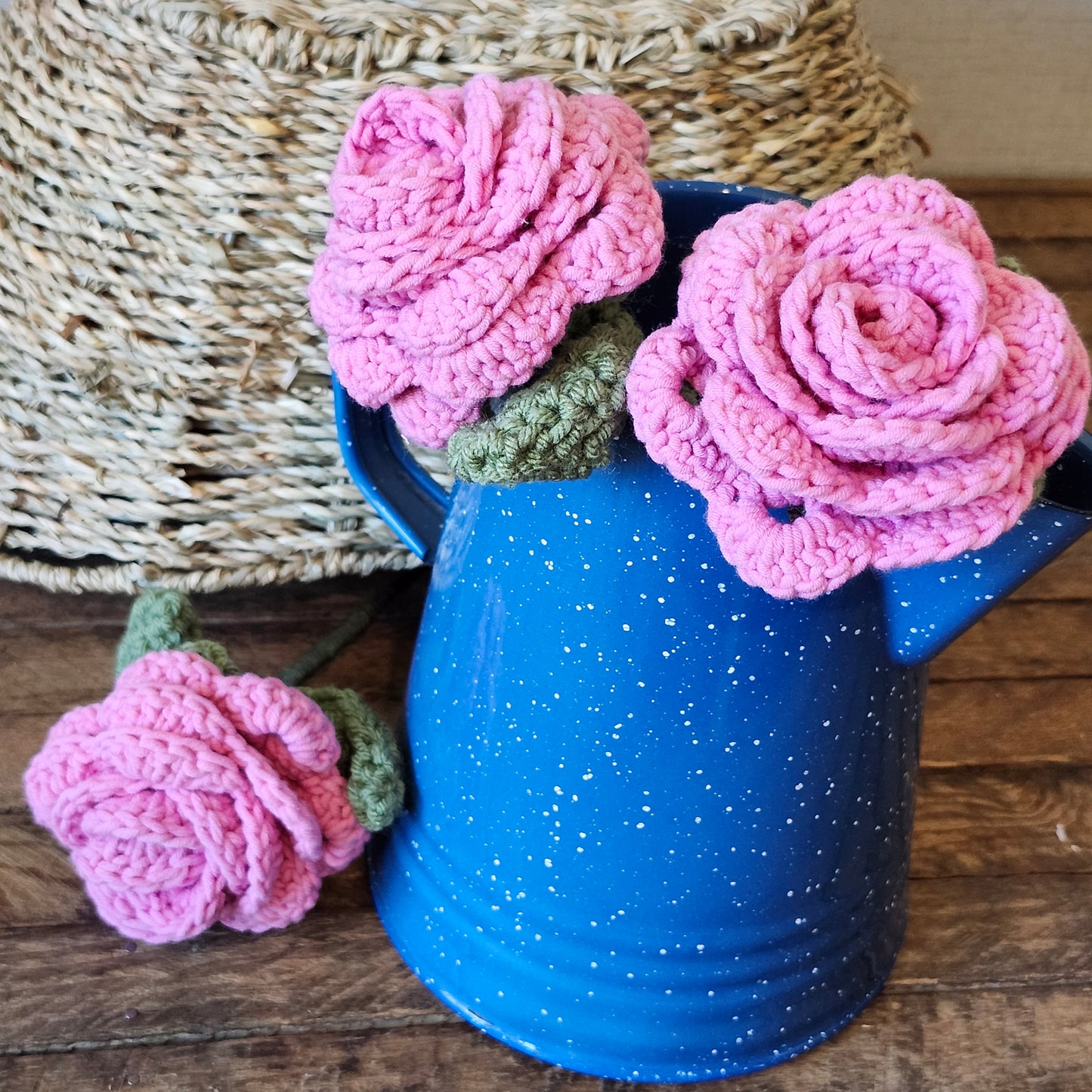 Handmade Crocheted Pink Rose